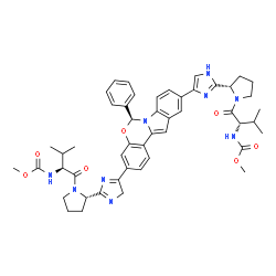 ChemSpider 2D Image | Methyl {(2S)-1-[(2S)-2-{4-[(6S)-3-{2-[(2S)-1-{(2S)-2-[(methoxycarbonyl)amino]-3-methylbutanoyl}-2-pyrrolidinyl]-4H-imidazol-5-yl}-6-phenylindolo[1,2-c][1,3]benzoxazin-10-yl]-1H-imidazol-2-yl}-1-pyrrol
idinyl]-3-methyl-1-oxo-2-butanyl}carbamate | C49H55N9O7