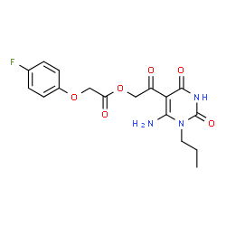 ChemSpider 2D Image | 2-(6-Amino-2,4-dioxo-1-propyl-1,2,3,4-tetrahydro-5-pyrimidinyl)-2-oxoethyl (4-fluorophenoxy)acetate | C17H18FN3O6