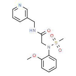 ChemSpider 2D Image | N~2~-(2-Methoxyphenyl)-N~2~-(methylsulfonyl)-N-(3-pyridinylmethyl)glycinamide | C16H19N3O4S