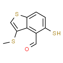 ChemSpider 2D Image | 3-(Methylsulfanyl)-5-sulfanyl-1-benzothiophene-4-carbaldehyde | C10H8OS3