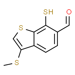 ChemSpider 2D Image | 3-(Methylsulfanyl)-7-sulfanyl-1-benzothiophene-6-carbaldehyde | C10H8OS3