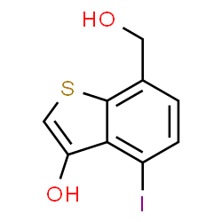 ChemSpider 2D Image | 7-(Hydroxymethyl)-4-iodo-1-benzothiophene-3-ol | C9H7IO2S