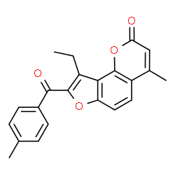 ChemSpider 2D Image | 9-Ethyl-4-methyl-8-(4-methylbenzoyl)-2H-furo[2,3-h]chromen-2-one | C22H18O4