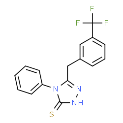 ChemSpider 2D Image | 4H-1,2,4-triazole-3-thiol, 4-phenyl-5-[[3-(trifluoromethyl)phenyl]methyl]- | C16H12F3N3S