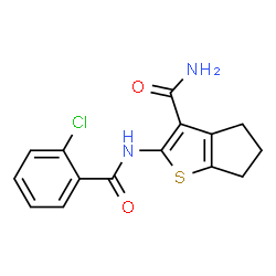 ChemSpider 2D Image | 2-[(2-Chlorobenzoyl)amino]-5,6-dihydro-4H-cyclopenta[b]thiophene-3-carboxamide | C15H13ClN2O2S