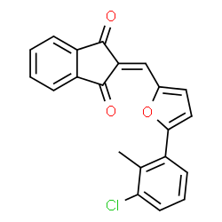 ChemSpider 2D Image | 2-{[5-(3-Chloro-2-methylphenyl)-2-furyl]methylene}-1H-indene-1,3(2H)-dione | C21H13ClO3