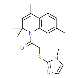 ChemSpider 2D Image | 2-[(1-Methyl-1H-imidazol-2-yl)sulfanyl]-1-(2,2,4,7-tetramethyl-1(2H)-quinolinyl)ethanone | C19H23N3OS