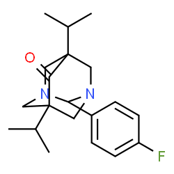 ChemSpider 2D Image | 2-(4-Fluorophenyl)-5,7-diisopropyl-1,3-diazatricyclo[3.3.1.1~3,7~]decan-6-one | C20H27FN2O