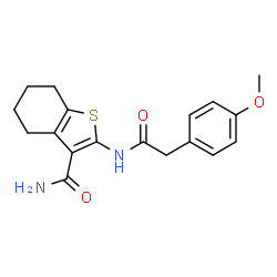 ChemSpider 2D Image | 2-[2-(4-methoxyphenyl)acetamido]-4,5,6,7-tetrahydro-1-benzothiophene-3-carboxamide | C18H20N2O3S
