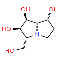 ChemSpider 2D Image | (1S,2R,3R,7R,7aS)-3-(Hydroxymethyl)hexahydro-1H-pyrrolizine-1,2,7-triol | C8H15NO4
