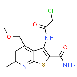 ChemSpider 2D Image | 3-[(Chloroacetyl)amino]-4-(methoxymethyl)-6-methylthieno[2,3-b]pyridine-2-carboxamide | C13H14ClN3O3S
