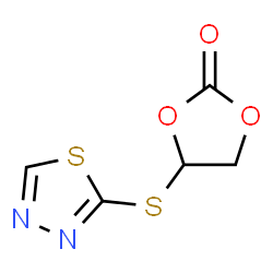 ChemSpider 2D Image | 4-(1,3,4-Thiadiazol-2-ylsulfanyl)-1,3-dioxolan-2-one | C5H4N2O3S2