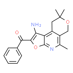 ChemSpider 2D Image | (1-Amino-5,8,8-trimethyl-8,9-dihydro-6H-furo[2,3-b]pyrano[4,3-d]pyridin-2-yl)(phenyl)methanone | C20H20N2O3