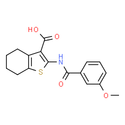 ChemSpider 2D Image | 2-[(3-Methoxybenzoyl)amino]-4,5,6,7-tetrahydro-1-benzothiophene-3-carboxylic acid | C17H17NO4S