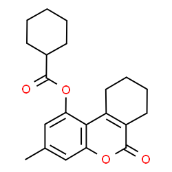ChemSpider 2D Image | 3-Methyl-6-oxo-7,8,9,10-tetrahydro-6H-benzo[c]chromen-1-yl cyclohexanecarboxylate | C21H24O4