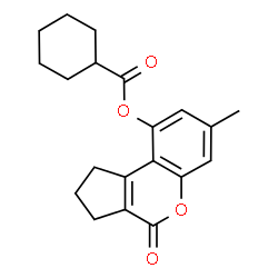 ChemSpider 2D Image | 7-Methyl-4-oxo-1,2,3,4-tetrahydrocyclopenta[c]chromen-9-yl cyclohexanecarboxylate | C20H22O4