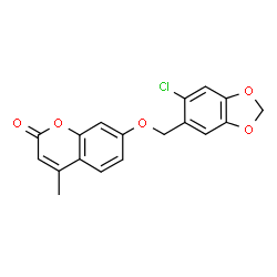 ChemSpider 2D Image | 7-[(6-Chloro-1,3-benzodioxol-5-yl)methoxy]-4-methyl-2H-chromen-2-one | C18H13ClO5
