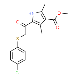 ChemSpider 2D Image | Methyl 5-{[(4-chlorophenyl)sulfanyl]acetyl}-2,4-dimethyl-1H-pyrrole-3-carboxylate | C16H16ClNO3S
