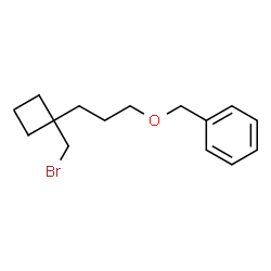 ChemSpider 2D Image | ({3-[1-(Bromomethyl)cyclobutyl]propoxy}methyl)benzene | C15H21BrO