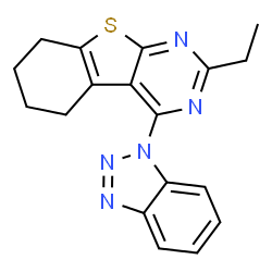 ChemSpider 2D Image | 4-(1H-Benzotriazol-1-yl)-2-ethyl-5,6,7,8-tetrahydro[1]benzothieno[2,3-d]pyrimidine | C18H17N5S