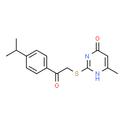 ChemSpider 2D Image | 2-{[2-(4-Isopropylphenyl)-2-oxoethyl]sulfanyl}-6-methyl-4(1H)-pyrimidinone | C16H18N2O2S
