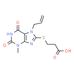 ChemSpider 2D Image | 3-[(7-Allyl-3-methyl-2,6-dioxo-2,3,6,7-tetrahydro-1H-purin-8-yl)sulfanyl]propanoic acid | C12H14N4O4S