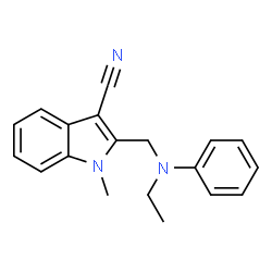 ChemSpider 2D Image | 2-{[Ethyl(phenyl)amino]methyl}-1-methyl-1H-indole-3-carbonitrile | C19H19N3