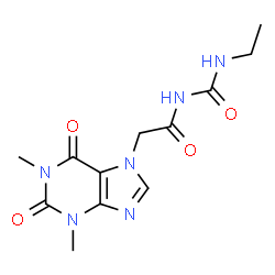 ChemSpider 2D Image | 2-(1,3-Dimethyl-2,6-dioxo-1,2,3,6-tetrahydro-7H-purin-7-yl)-N-(ethylcarbamoyl)acetamide | C12H16N6O4