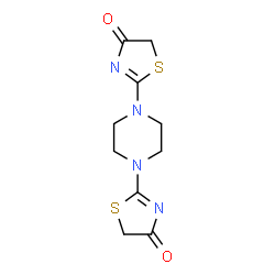 ChemSpider 2D Image | 2,2'-(1,4-Piperazinediyl)bis(1,3-thiazol-4(5H)-one) | C10H12N4O2S2