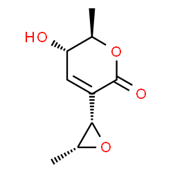 ChemSpider 2D Image | (5S,6R)-5-Hydroxy-6-methyl-3-[(2S,3R)-3-methyl-2-oxiranyl]-5,6-dihydro-2H-pyran-2-one | C9H12O4