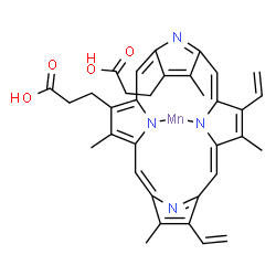 ChemSpider 2D Image | [3,3'-(3,7,12,17-Tetramethyl-8,13-divinyl-2,18-porphyrindiyl-kappa~2~N~21~,N~23~)dipropanoato(2-)]manganese | C34H32MnN4O4