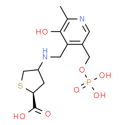 ChemSpider 2D Image | 2,5-Anhydro-3,4-dideoxy-4-[({3-hydroxy-2-methyl-5-[(phosphonooxy)methyl]-4-pyridinyl}methyl)amino]-2-thio-D-threo-pentonic acid | C13H19N2O7PS