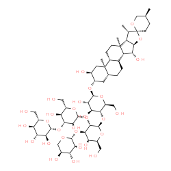 ChemSpider 2D Image | (2beta,3alpha,5beta,8alpha,9beta,10alpha,13alpha,14beta,15beta,17beta,22S,25S)-2,15-Dihydroxyspirostan-3-yl beta-L-glucopyranosyl-(1->3)-beta-L-glucopyranosyl-(1->2)-[beta-L-xylopyranosyl-(1->3)]-beta
-L-glucopyranosyl-(1->4)-beta-L-glucopyranoside | C56H92O29