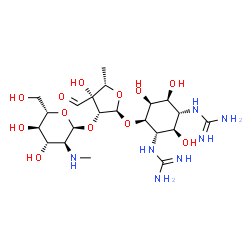ChemSpider 2D Image | 1,1'-[(1R,2R,3S,4R,5S,6S)-4-({5-Deoxy-2-O-[2-deoxy-2-(methylamino)-alpha-L-glucopyranosyl]-3-C-formyl-alpha-L-lyxofuranosyl}oxy)-2,5,6-trihydroxy-1,3-cyclohexanediyl]diguanidine | C21H39N7O12