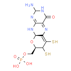 ChemSpider 2D Image | [(8R,9aR)-2-Amino-4-oxo-6,7-disulfanyl-3,4,7,8,9a,10-hexahydro-2H-pyrano[3,2-g]pteridin-8-yl]methyl dihydrogen phosphate | C10H14N5O6PS2