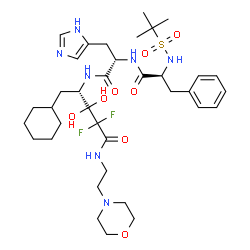 ChemSpider 2D Image | N-[(2-Methyl-2-propanyl)sulfonyl]-L-phenylalanyl-N-[(2S)-1-cyclohexyl-4,4-difluoro-3,3-dihydroxy-5-{[2-(4-morpholinyl)ethyl]amino}-5-oxo-2-pentanyl]-L-histidinamide | C36H55F2N7O8S