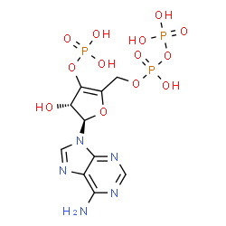 ChemSpider 2D Image | [(4R,5R)-5-(6-Amino-9H-purin-9-yl)-4-hydroxy-3-(phosphonooxy)-4,5-dihydro-2-furanyl]methyl trihydrogen diphosphate | C10H14N5O13P3
