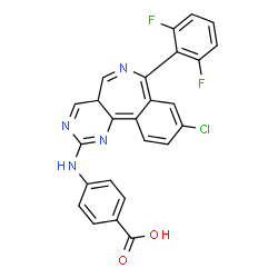 ChemSpider 2D Image | 4-{[(4aR)-9-Chloro-7-(2,6-difluorophenyl)-4aH-pyrimido[5,4-d][2]benzazepin-2-yl]amino}benzoic acid | C25H15ClF2N4O2