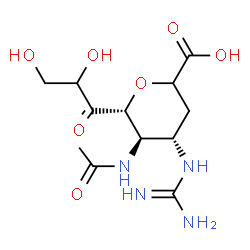 ChemSpider 2D Image | (2xi,6R)-5-Acetamido-2,6-anhydro-4-carbamimidamido-3,4,5-trideoxy-6-glyceroyl-L-threo-hexonic acid | C12H20N4O7