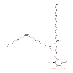 ChemSpider 2D Image | (2S)-1-(beta-D-Galactopyranosyloxy)-3-[(9E)-9,12-tridecadienoyloxy]-2-propanyl (9Z,12E,15E)-9,12,15-octadecatrienoate | C40H66O10