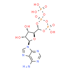 ChemSpider 2D Image | (2R,3R,4S,5S)-2-(6-Amino-9H-purin-9-yl)-5-[(6S)-2-hydroxy-2,4-dioxido-4-(phosphonooxy)-1,3,5,2,4-trioxadiphosphinan-6-yl]tetrahydro-3,4-furandiol | C10H14N5O13P3
