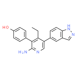 ChemSpider 2D Image | 4-[2-Amino-4-ethyl-5-(1H-indazol-5-yl)-3-pyridinyl]phenol | C20H18N4O