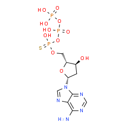 ChemSpider 2D Image | 2'-Deoxy-5'-O-(hydroxy{[hydroxy(phosphonooxy)phosphoryl]oxy}phosphorothioyl)adenosine | C10H16N5O11P3S