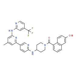 ChemSpider 2D Image | (6-Hydroxy-1-naphthyl){4-[(4-methyl-6-{[4-(trifluoromethyl)-2-pyridinyl]amino}-2,3'-bipyridin-6'-yl)amino]-1-piperidinyl}methanone | C33H29F3N6O2