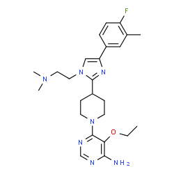 ChemSpider 2D Image | 6-(4-{1-[2-(Dimethylamino)ethyl]-4-(4-fluoro-3-methylphenyl)-1H-imidazol-2-yl}-1-piperidinyl)-5-ethoxy-4-pyrimidinamine | C25H34FN7O