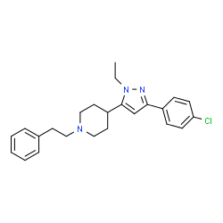 ChemSpider 2D Image | 4-[3-(4-Chlorophenyl)-1-ethyl-1H-pyrazol-5-yl]-1-(2-phenylethyl)piperidine | C24H28ClN3