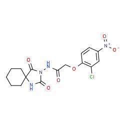 ChemSpider 2D Image | 2-(2-Chloro-4-nitrophenoxy)-N-(2,4-dioxo-1,3-diazaspiro[4.5]dec-3-yl)acetamide | C16H17ClN4O6