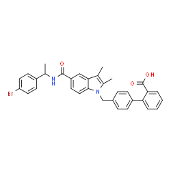 ChemSpider 2D Image | 4'-[(5-{[1-(4-Bromophenyl)ethyl]carbamoyl}-2,3-dimethyl-1H-indol-1-yl)methyl]-2-biphenylcarboxylic acid | C33H29BrN2O3