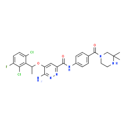 ChemSpider 2D Image | 6-Amino-5-[1-(2,6-dichloro-3-fluorophenyl)ethoxy]-N-{4-[(3,3-dimethyl-1-piperazinyl)carbonyl]phenyl}-3-pyridazinecarboxamide | C26H27Cl2FN6O3