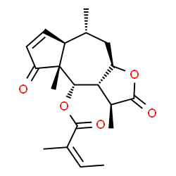 ChemSpider 2D Image | (3S,3aS,4S,4aR,7aR,8R,9aR)-3,4a,8-Trimethyl-2,5-dioxo-2,3,3a,4,4a,5,7a,8,9,9a-decahydroazuleno[6,5-b]furan-4-yl (2Z)-2-methyl-2-butenoate | C20H26O5